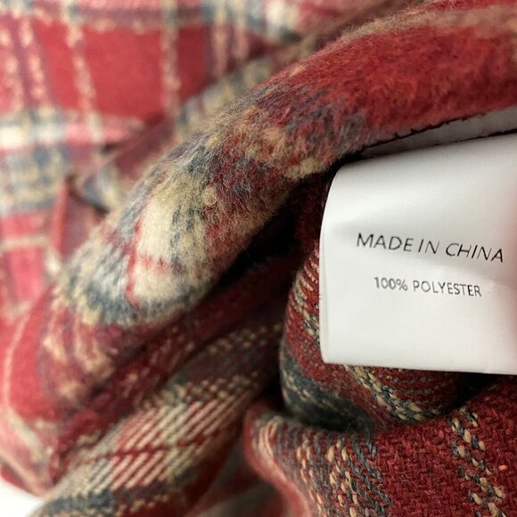 Simplee Plaid Flannel Long Shacket Red Womens Medium Button Front - Picture 5 of 7